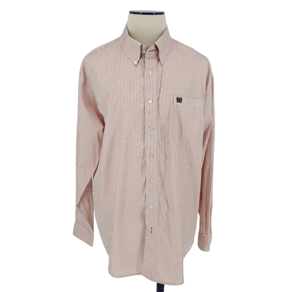 Cinch Country Western Shirt Orange Stripe Long Sleeve Button Up Collared XL - Picture 1 of 10